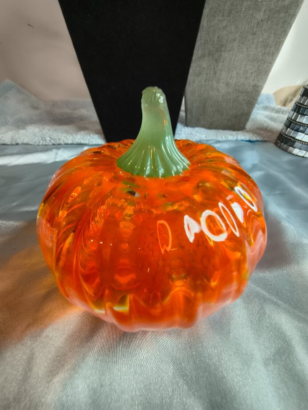 Glass Orange Pumpkin with White Clouds